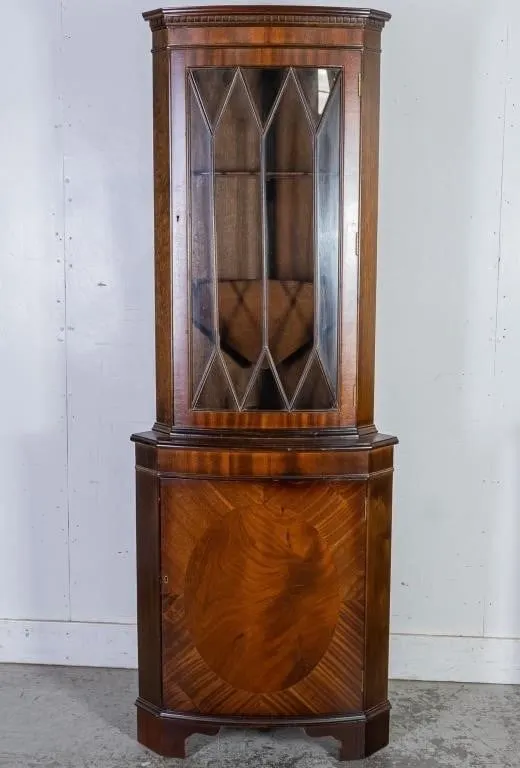REGENCY STYLE MAHOGANY CORNER CURIO CABINET