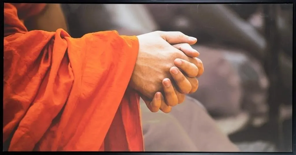 LARGE BUDDHIST MONK HANDS CANVAS PRINT