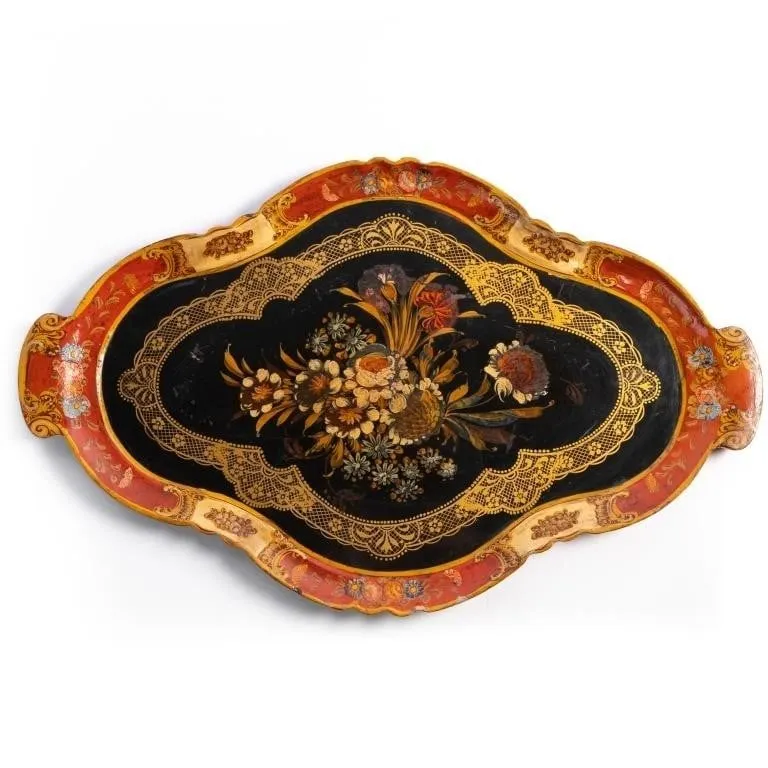 VICTORIAN HAND PAINTED PAPIER MACHE FLORAL TRAY