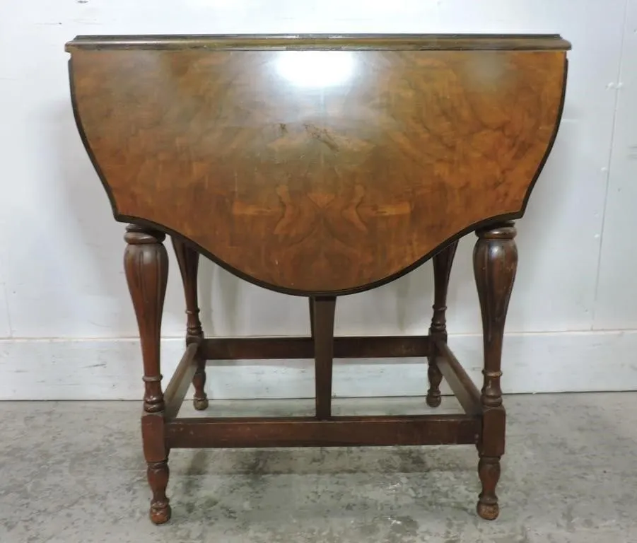 VINTAGE BURR WALNUT DROPLEAF SIDE TABLE