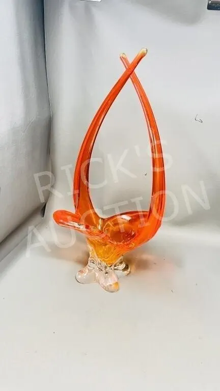 orange art glass centerpiece - 16.5" tall