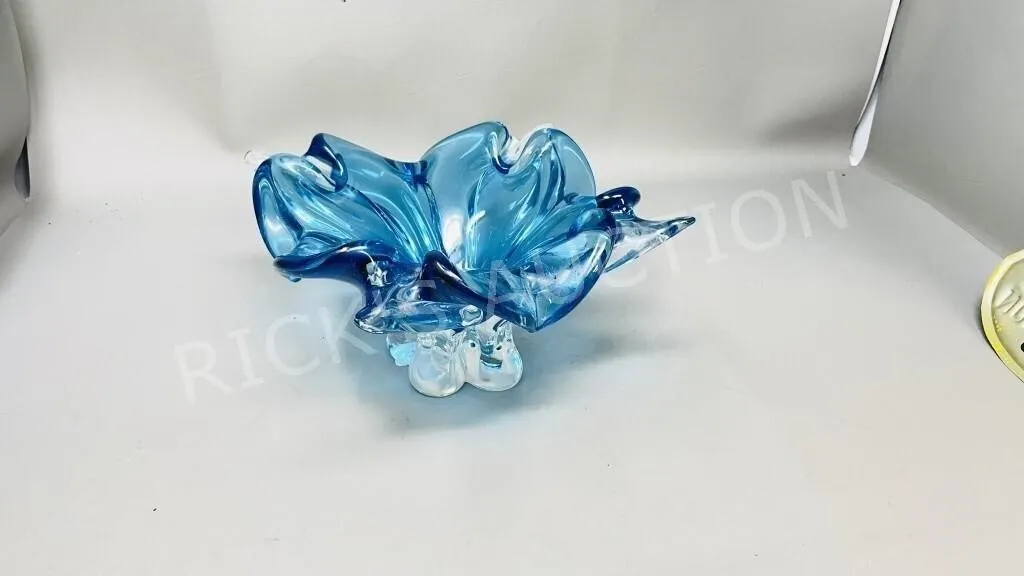 Chalet blue art glass dish - 10" wide
