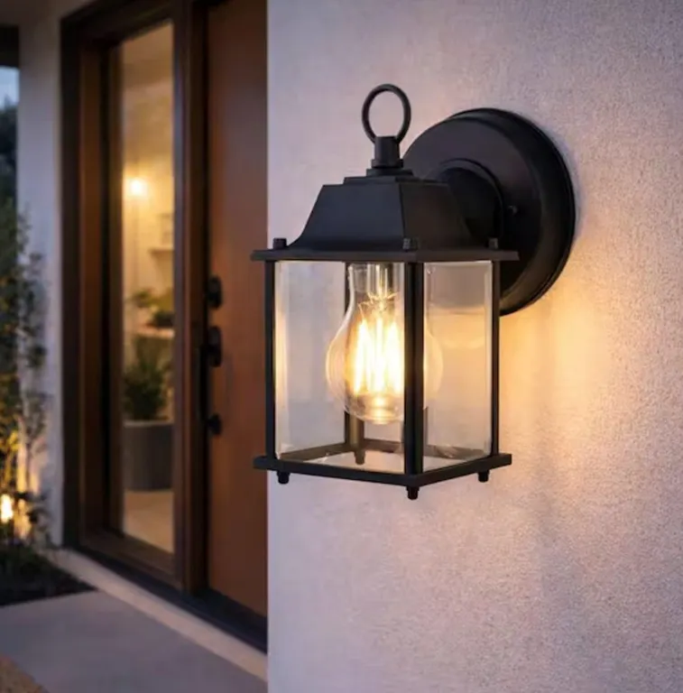 Black Outdoor Hardwired Wall Lantern Sconce