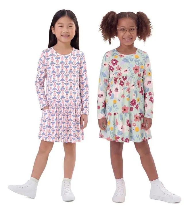 Girls Floral Long Sleeve Play Dresses Size XS 2pk