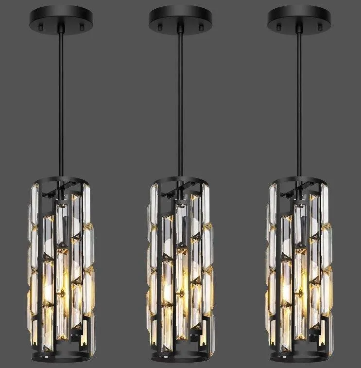 Mini Crystal Pendant Lights Black 3pk