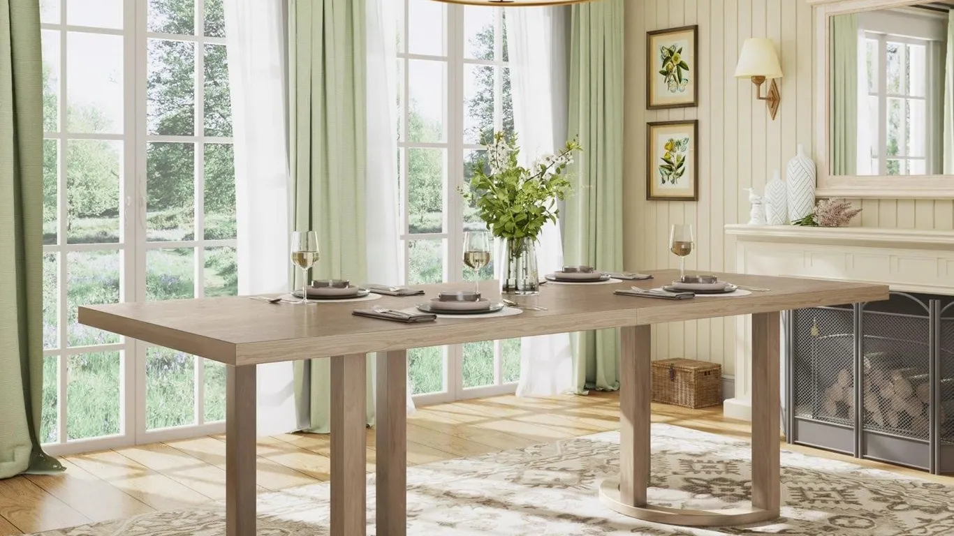 GDFStudio 95-Inch Rubberwood Dining Table