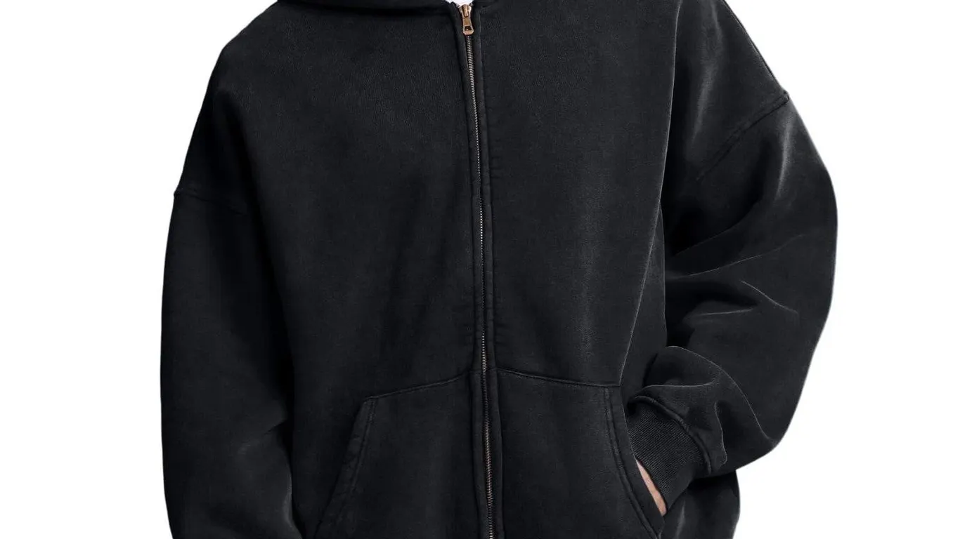 Faiable Acid Wash Full Zip Hoodie Black Medium