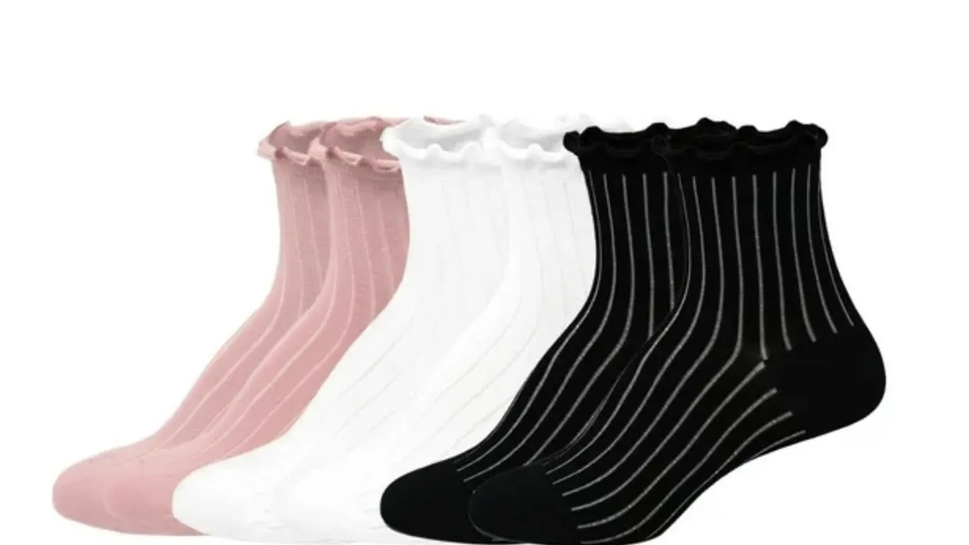 Hue Womens Ribbed Ankle Socks 6pk Black
