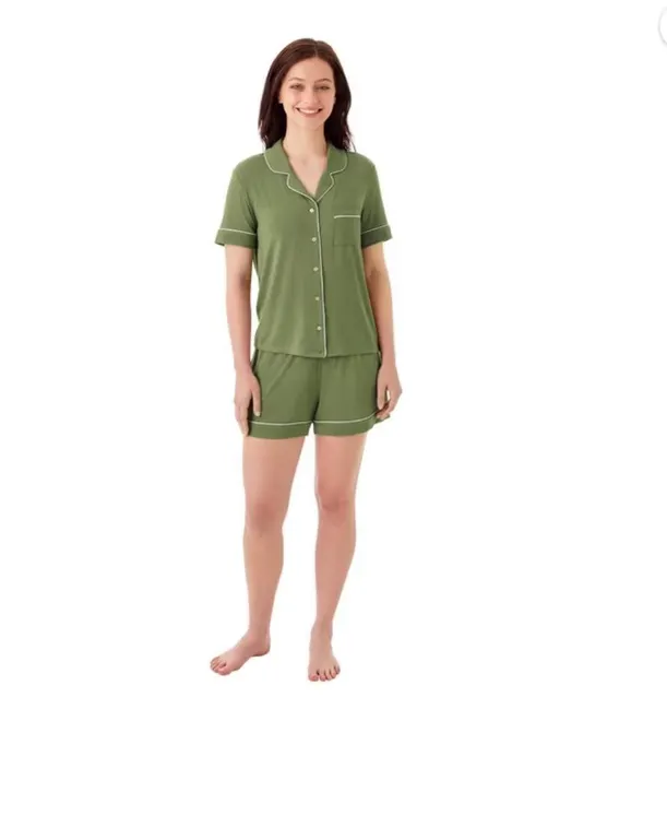 Womens 2-Piece Notch Collar Pajama Set