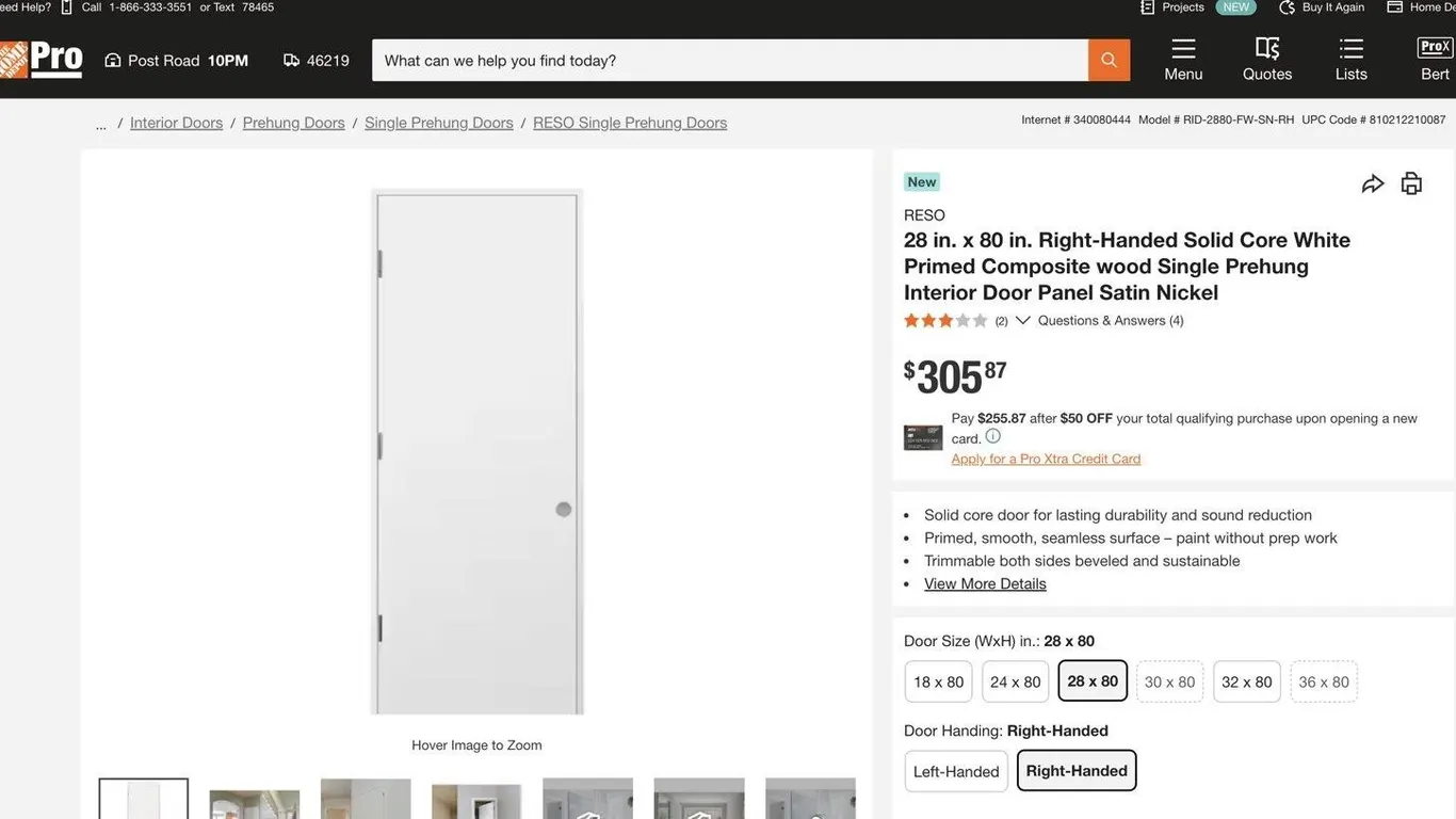 Reso Solid Core Flush Interior Door 28x80 In.