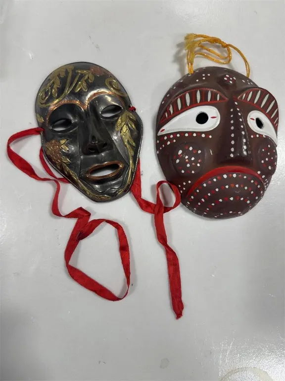 Decorative Brass and Hand Painted Ceramic Masks