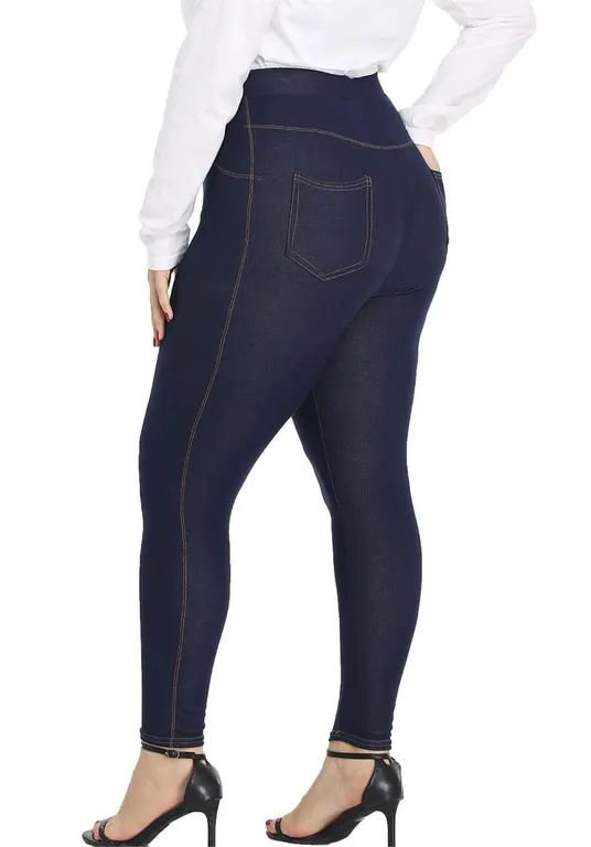 Wiplore Plus Size Jeggings High Waist Blue 3X