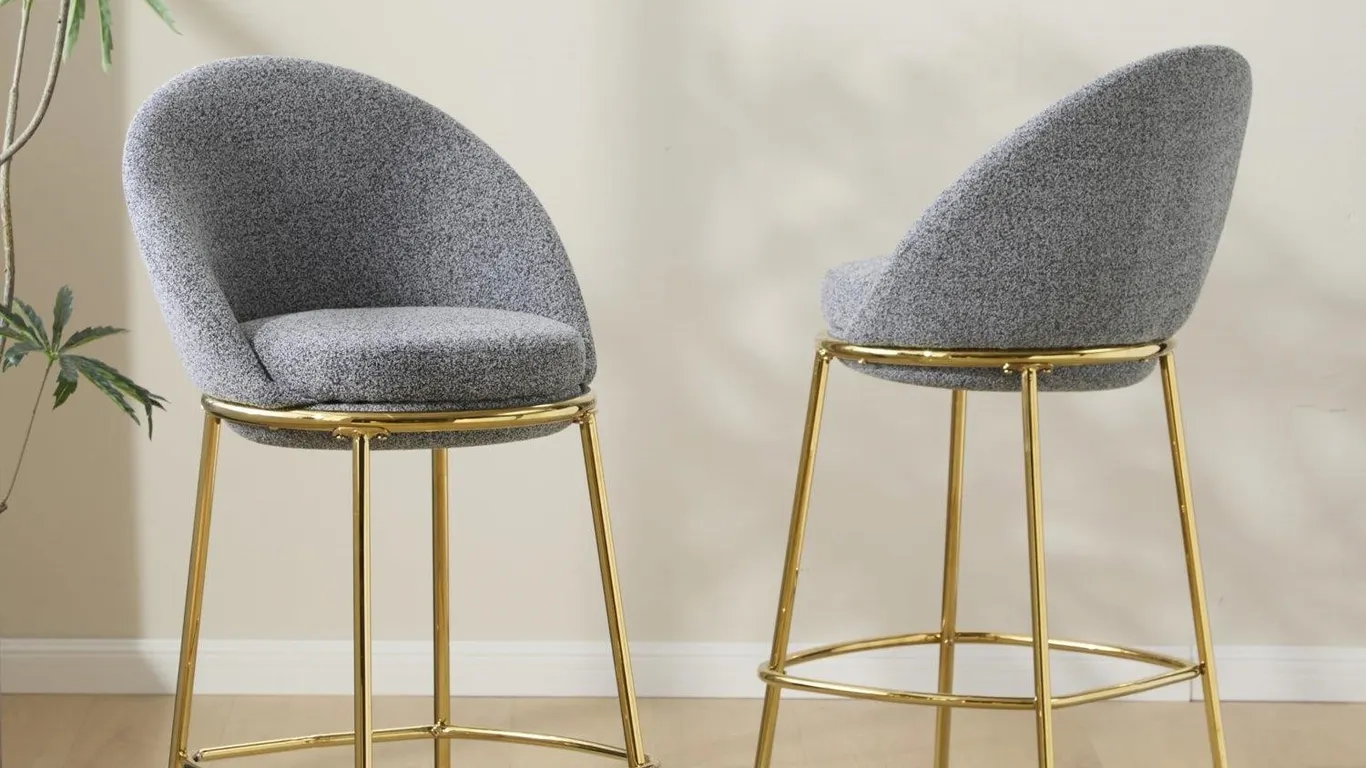 GDFStudio Upholstered Barstools 30 2pk Gray Gold