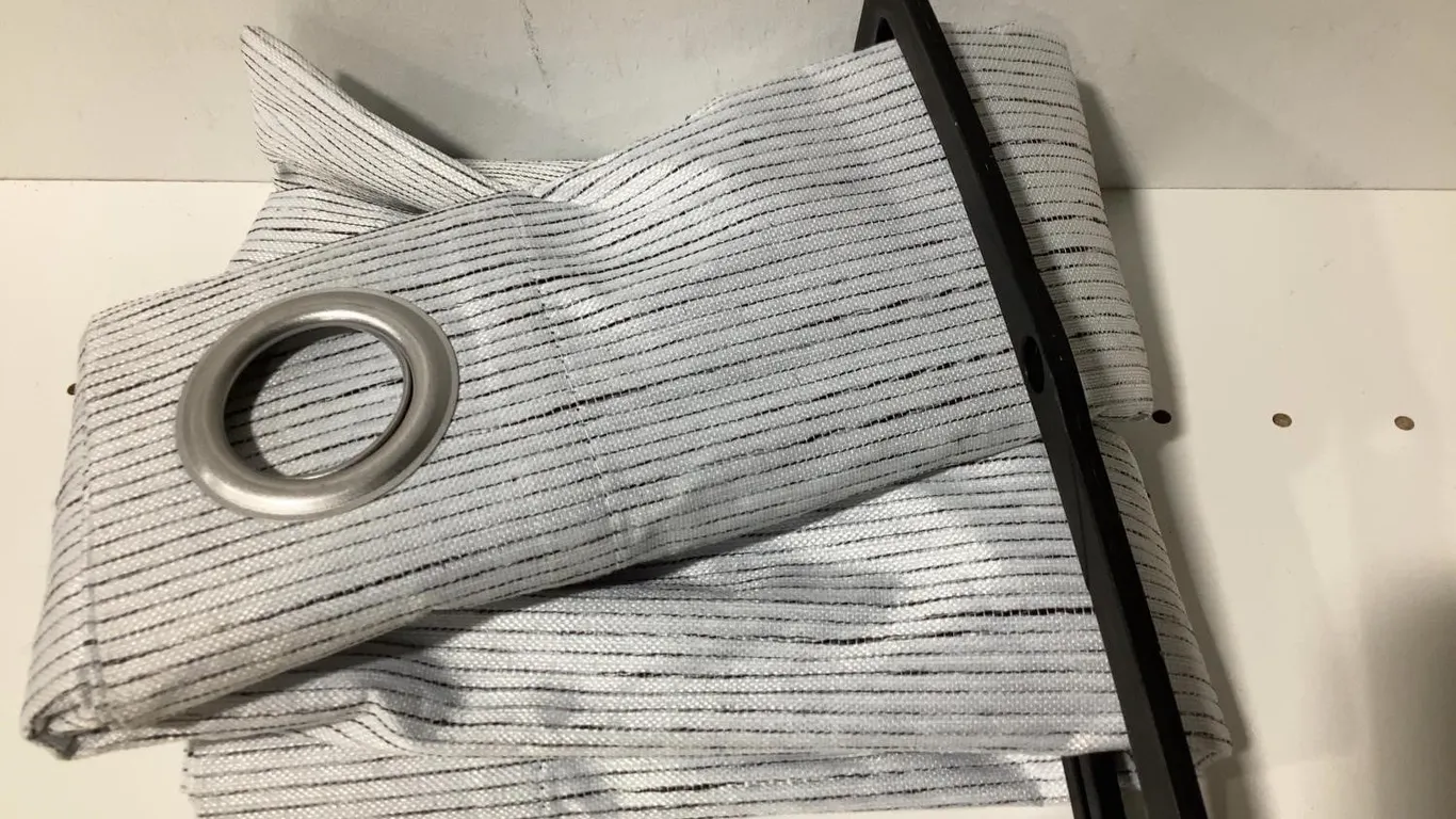White and Black Pinstripe Grommet Curtain Panel