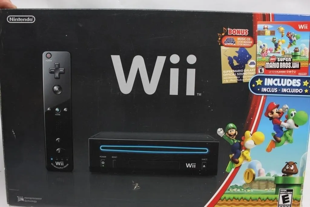 Nintendo Wii Black Console Bundle w/ Mario Bros.