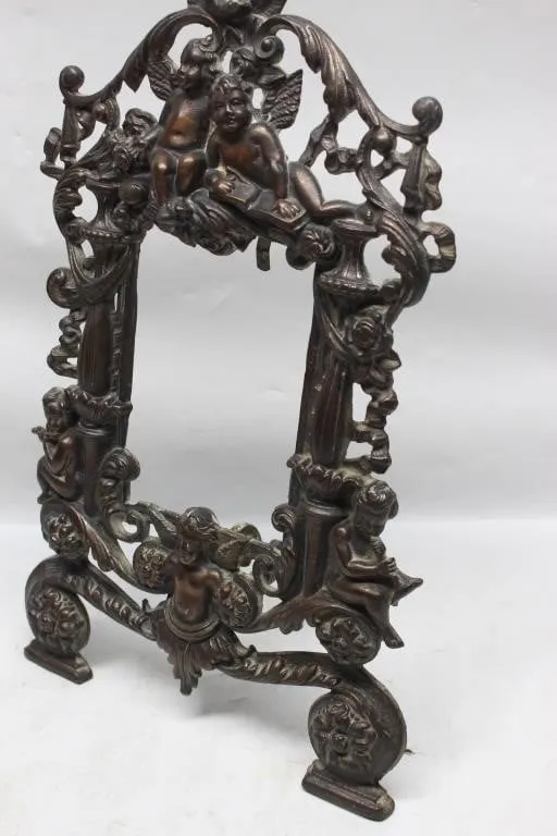 Ornate Cherub Figural Metal Easel Frame