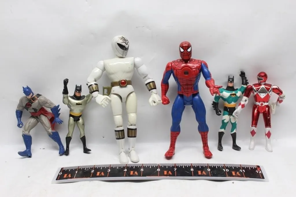 Action figures: Batman, Power Rangers & Spider-Man