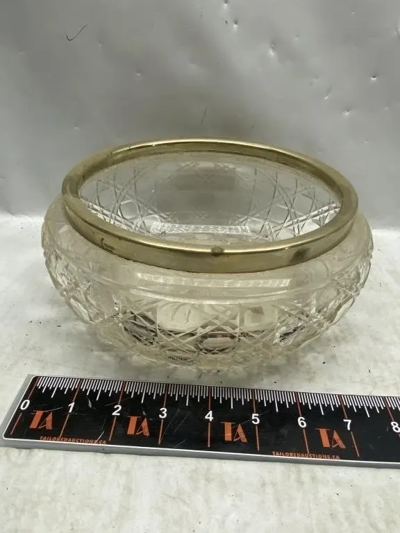 Cut Glass Bowl with England Metal Rim