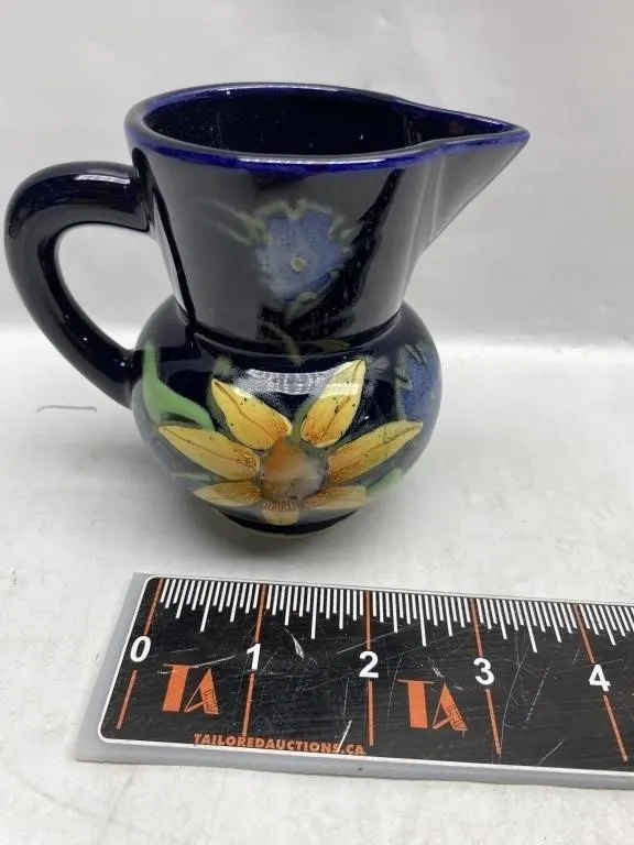 Cobalt Blue Floral Painted Ceramic Creamer
