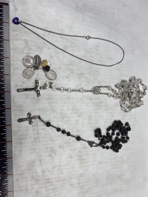 Rosary Lot with Religious Medals & Chain