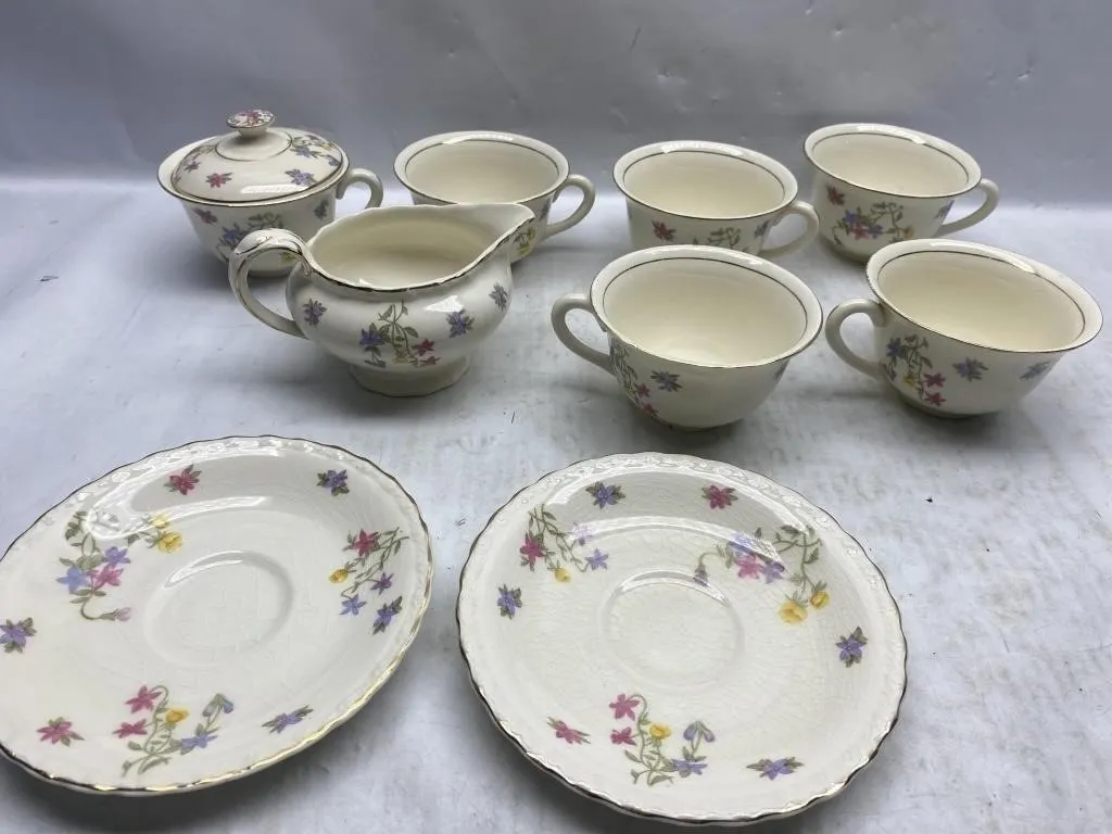 Floral China Tea Set: Cups, Saucers, Creamer &