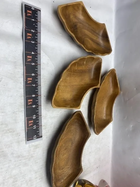 Set of 4 Carved Wooden Freeform Bowls