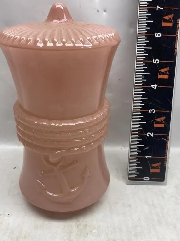 Pink Ceramic Nautical Anchor Jar with Lid