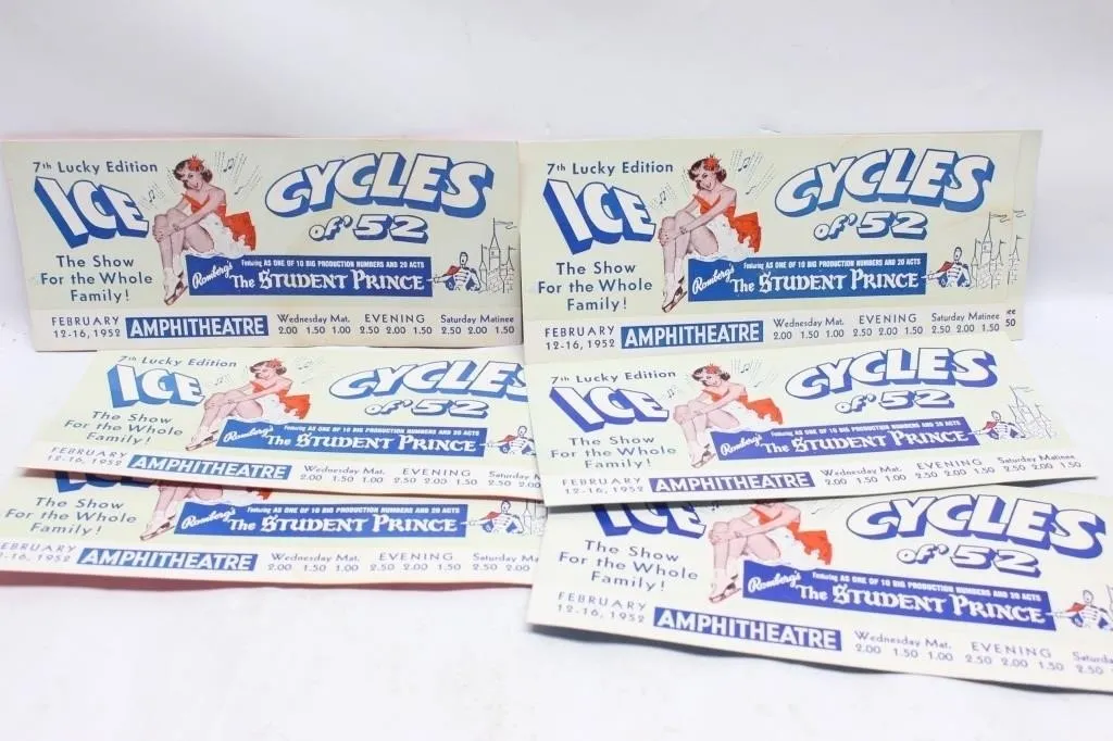 1952 Ice Cycles Amphitheatre Show Ticket Brochures