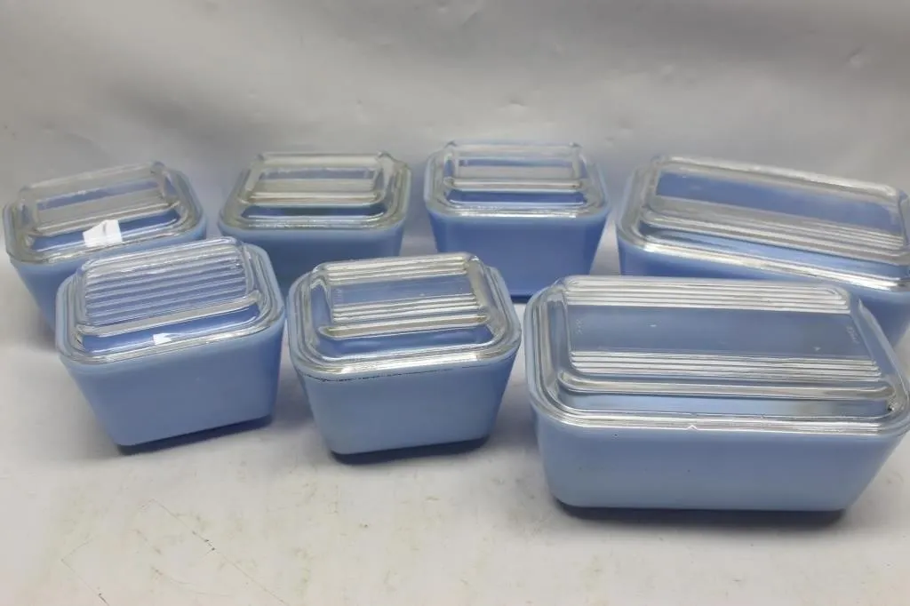 Pyrex Blue Glass Refrigerator Dishes w/ Lids