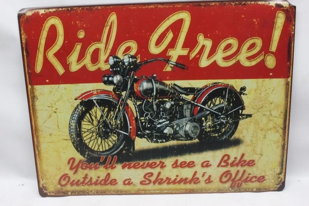 "Ride Free!" Motorcycle Metal Sign
