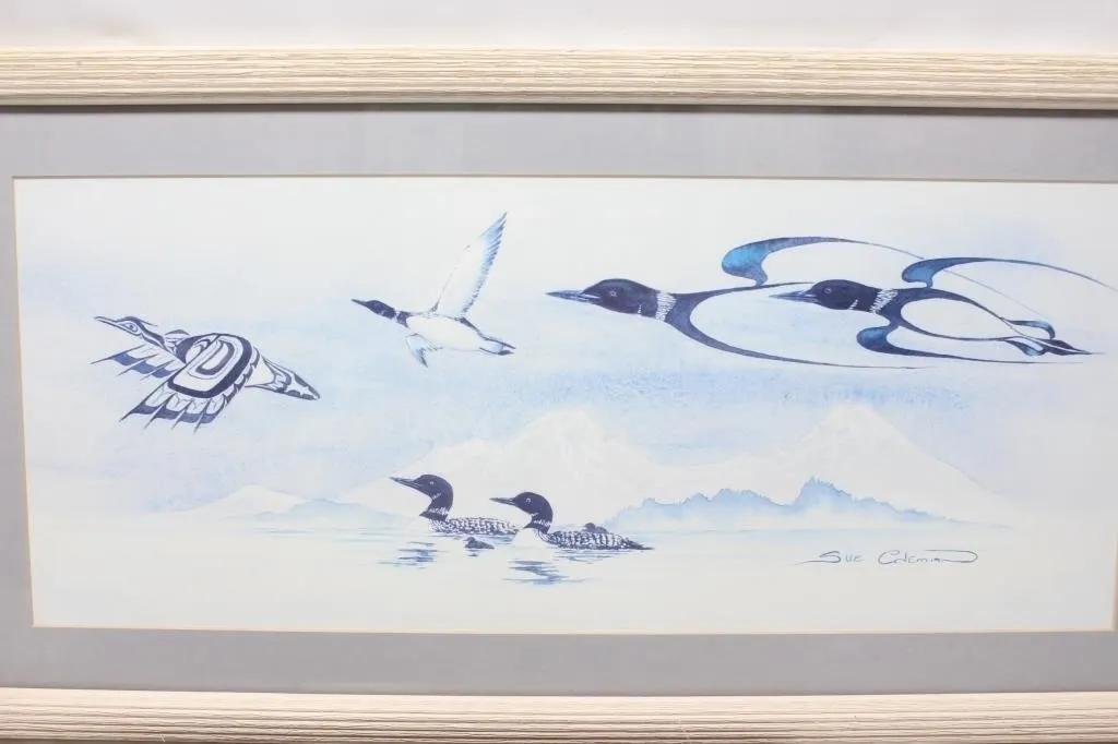 Sue Coleman Print "East to West" Framed Loons