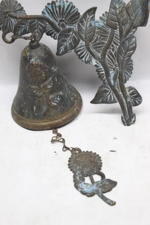 Antique Brass Wall Bell with Sunflower & Leaf