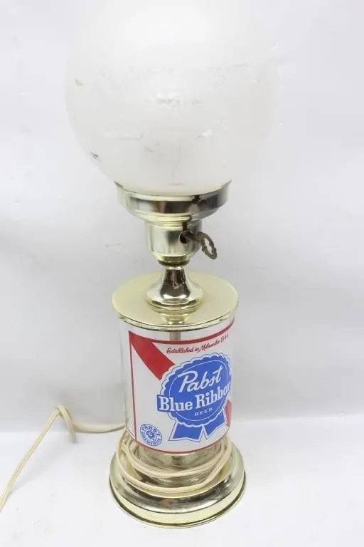 Pabst Blue Ribbon Beer Can Table Lamp w/ Globe