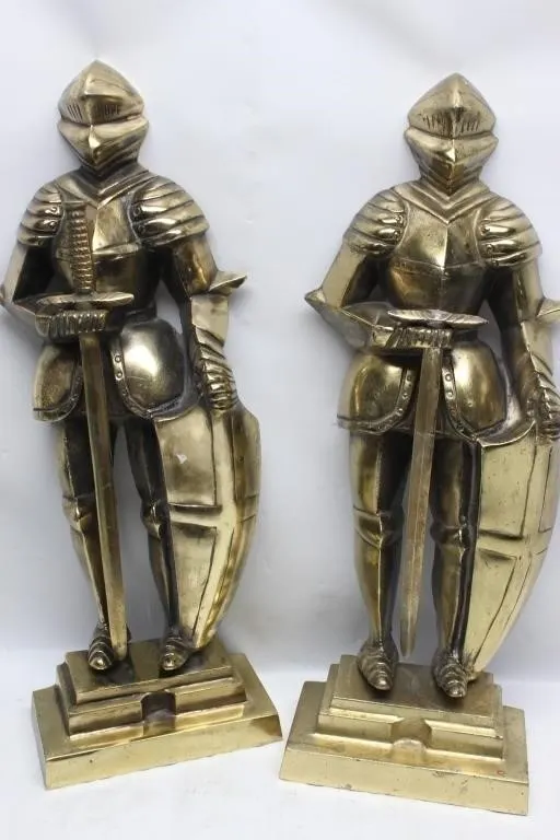 Pair Brass Knight in Armor Figural Bookends