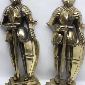 Pair Brass Knight in Armor Figural Bookends