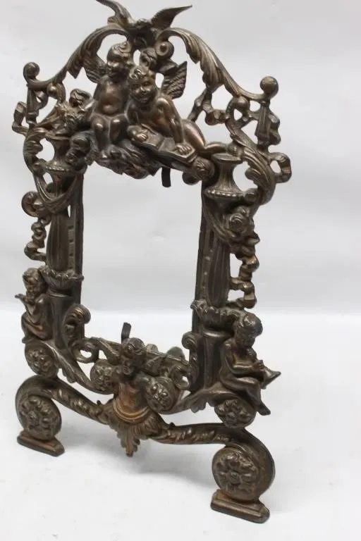 Ornate Cast Metal Cherub-Motif Picture Frame