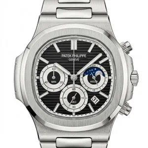 Replica Patek Philippe Nautilus Chronograph Stainless Steel Wristwatch with Moonphase Display