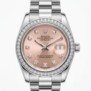 Rolex Oyster Perpetual Datejust Replica Watch, Silver Bracelet, Diamond Bezel, Pink Dial