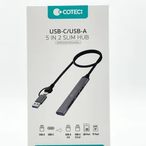 Best Brand, COTECl USB-C/USB-A 5-in-2 Slim Hub with USB 3.0, SD, and TF Card Ports