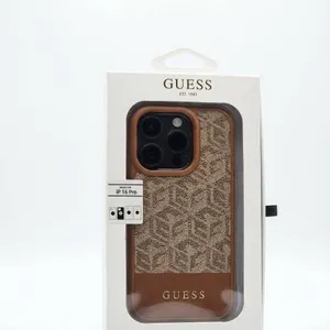 GUESS Brown Patterned Phone Case for iPhone 16 Pro, Branded Packaging