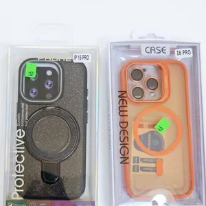 Protective Phone Cases for iPhone 16 Pro Black Glitter and Orange New Design