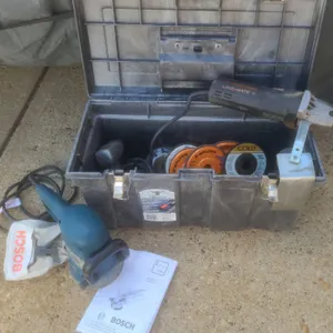 Bosch 3107DVS Sander, Walter Line-Mate II 6268B Grinder, Discs, and Tool Box