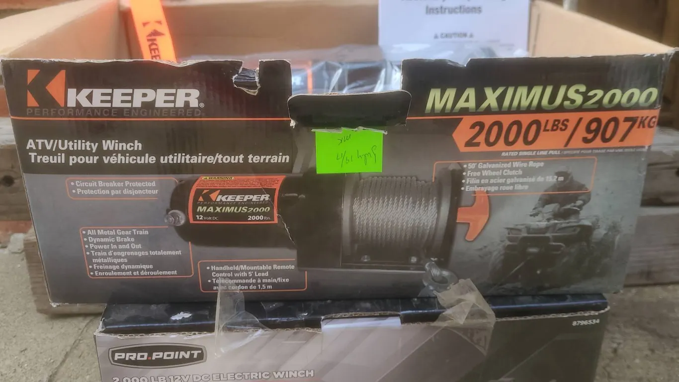 "New" Keeper Maximus 2000 lb Winch, Pro Point 2000 lb 12V DC Winch