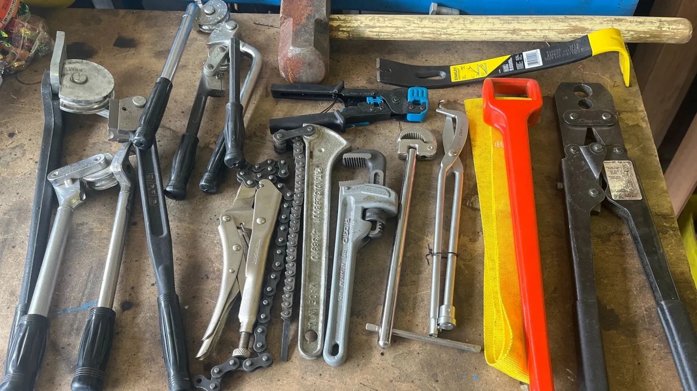 Hand Tools: Ridgid Pipe Wrench, Pipe Benders, Hammer