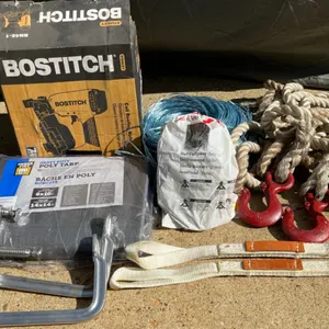 Stanley Bostitch Coil Roofing Nailer, Tarps, Lifting Straps Lot