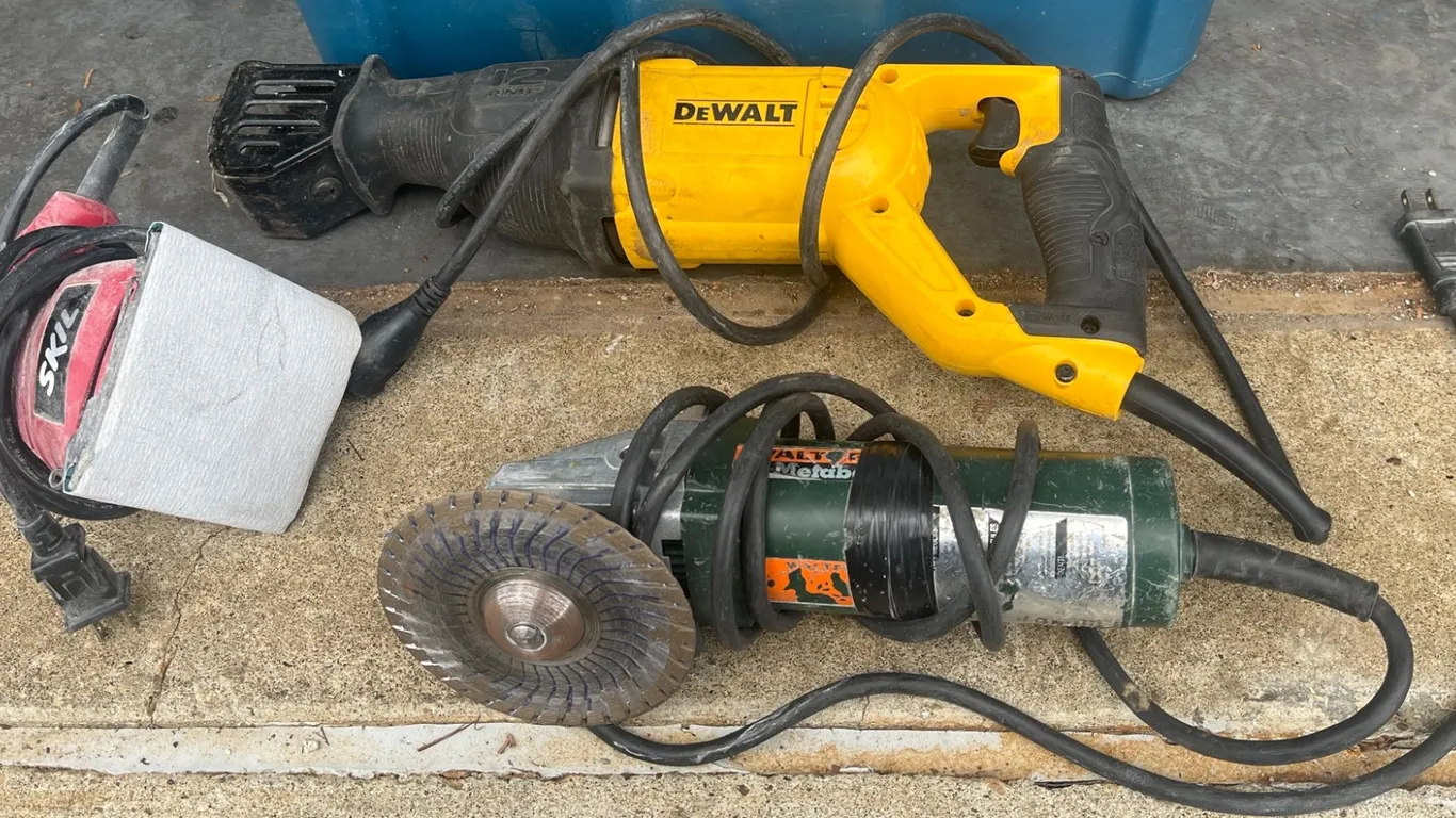 DeWalt Reciprocating Saw, Skil Sander, Metabo Grinder