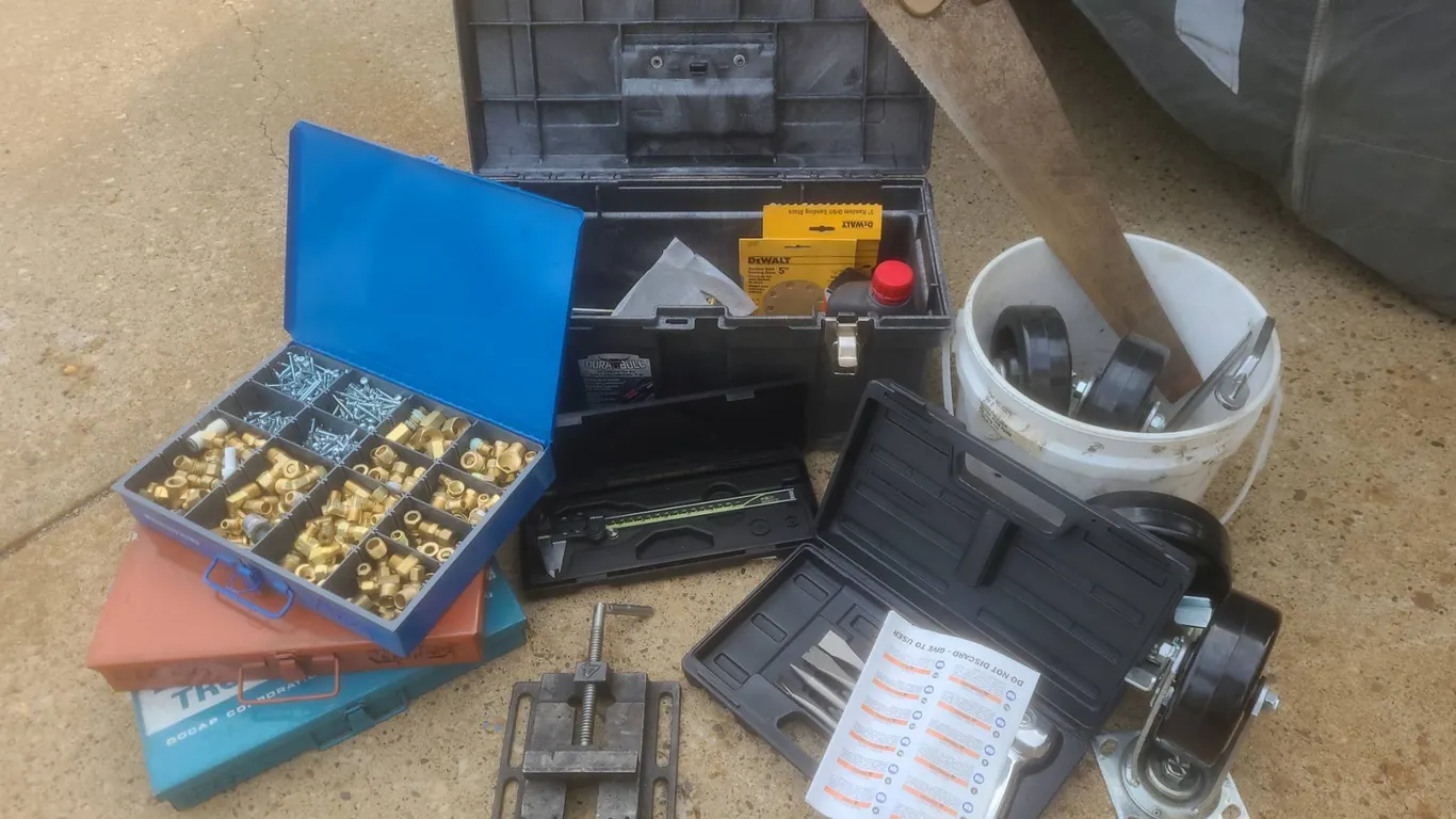 Workshop Tools: Air Hammer, Mitutoyo Caliper, Fasteners,