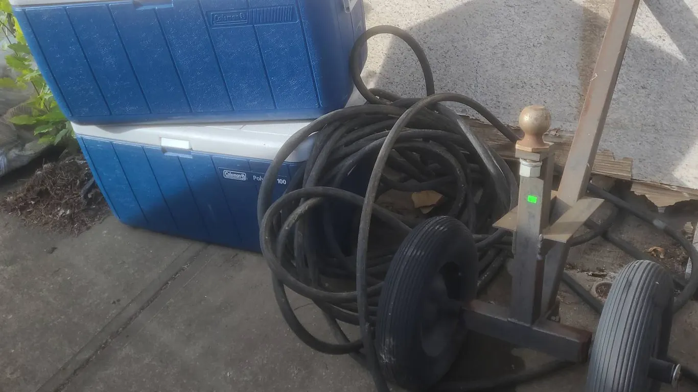 Coleman PolyLite 100 Coolers With 30 Ft Heavy Duty Hose and Garden Cart