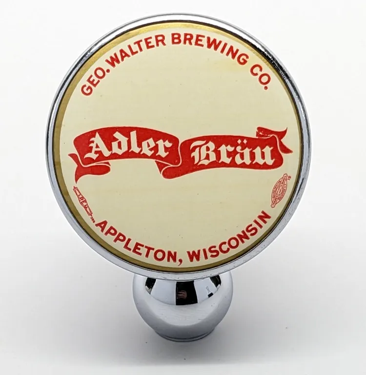 BALL TAP KNOB HANDLE GEO WALTERS BREWING ADLER BRAU BEER APPLETON WISCONSIN (TIN CANS STYLE)