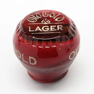 GLASS BALL TAP KNOB HANDLE OLD GOLD LAGER BEER REEDSBURG WISCONSIN (NEWMAN)